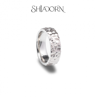 Hammered 14k white gold ring
